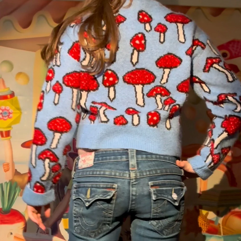 ZARA red and blue mushroom sweater - Picture 3 of 6